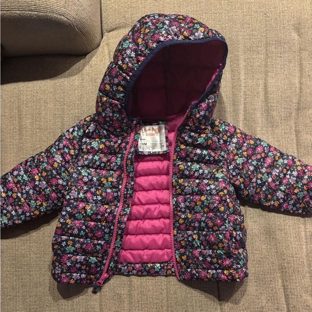 Jelly Beans Floral Puffer Jacket - Pink and Multicolor